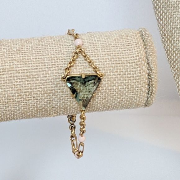 3 Pc. J. Crew Set of Mint Green Triangle Necklace Earrings Bracelet Gold Tone